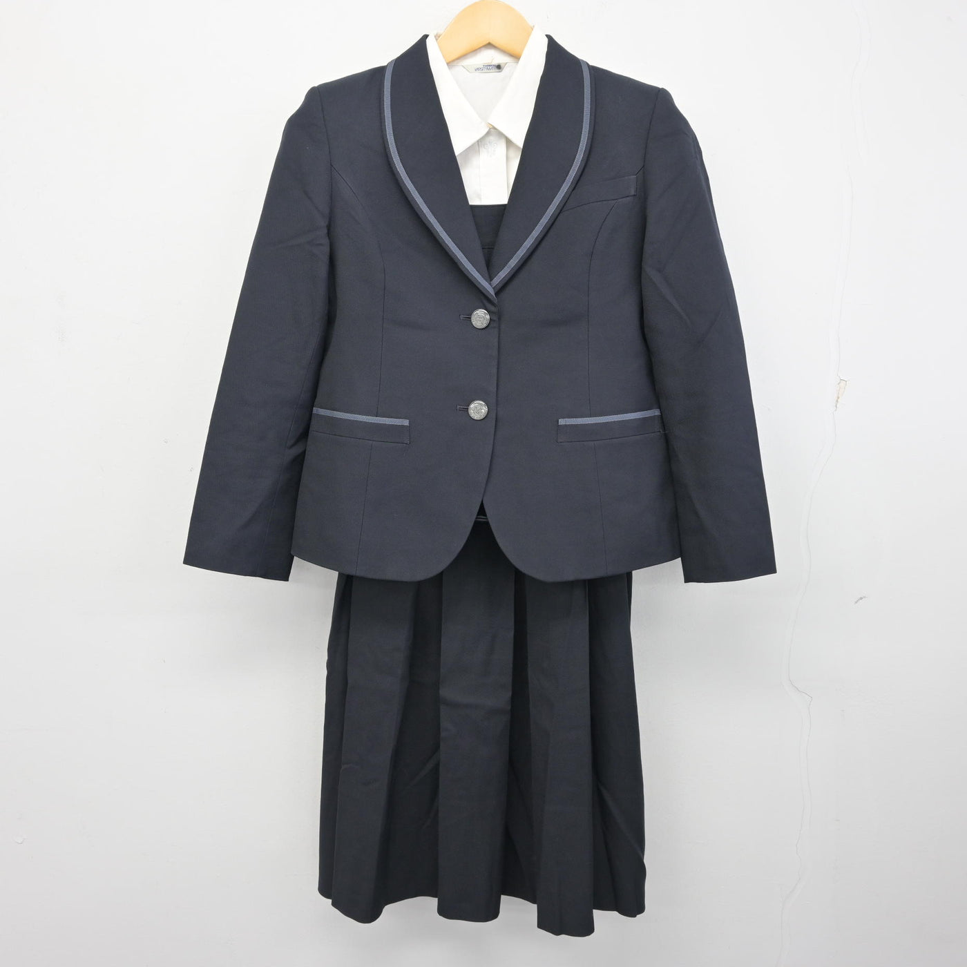 【中古】京都府 京都聖母学院高等学校 女子制服 3点 (ブレザー・ジャンパースカート・シャツ) sf100835