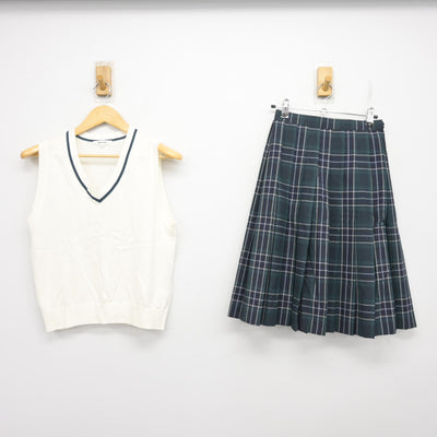 【中古】東京都 文京学院大学女子中学校 女子制服 2点 (ニットベスト・スカート) sf100883