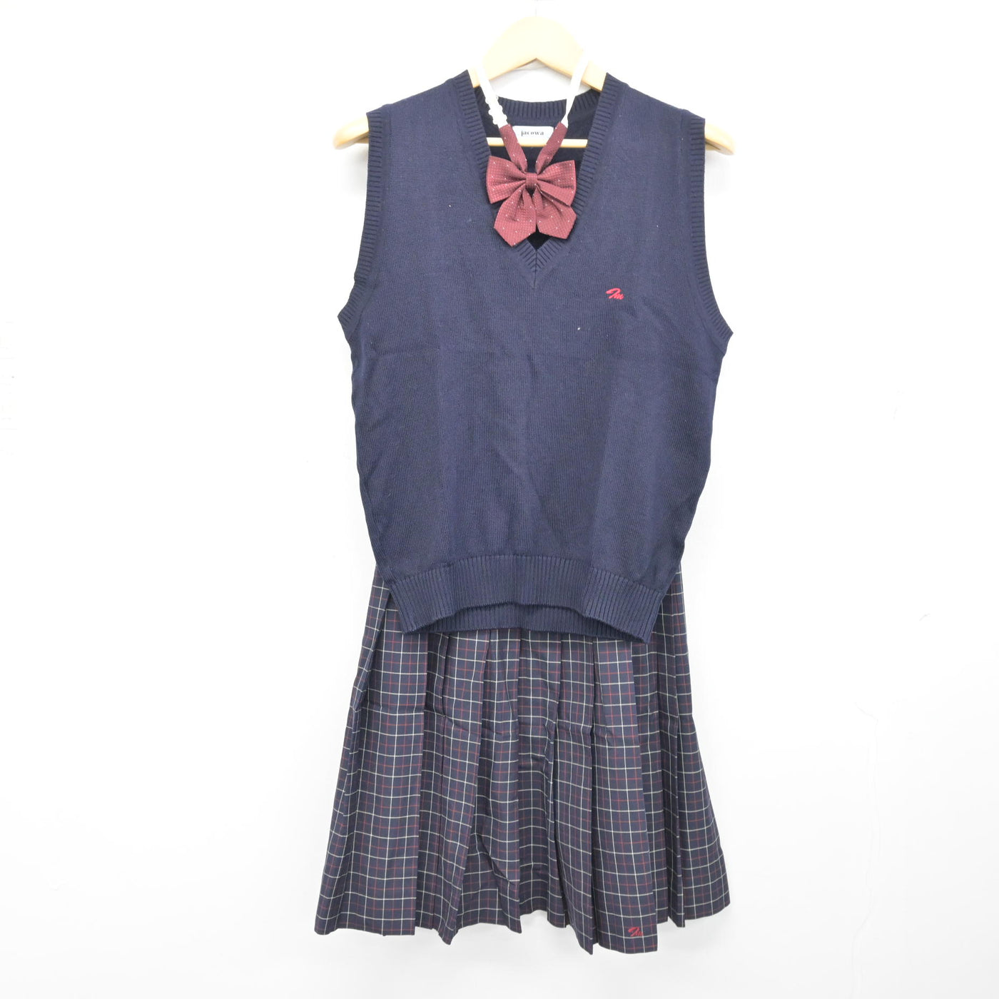 【中古】千葉県 市川南高等学校 女子制服 4点 (ニットベスト・スカート) sf101025