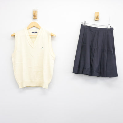 【中古】大阪府 牧野高等学校 女子制服 2点 (ニットベスト・スカート) sf101186