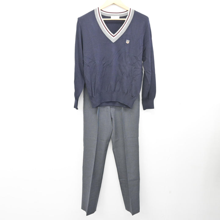 中古】愛媛県 川之石高等学校 男子制服 4点 (ブレザー・ニット・ズボン