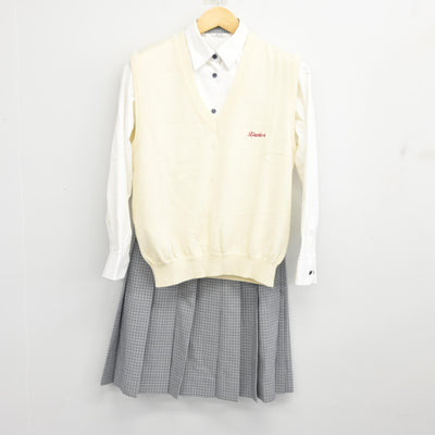 【中古】山口県 サビエル高等学校 女子制服 3点 (ニットベスト・シャツ・スカート) sf101413