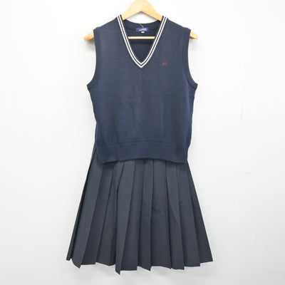 【中古】福岡県 福岡大学附属大濠高等学校 女子制服 2点 (ニットベスト・スカート) sf101627