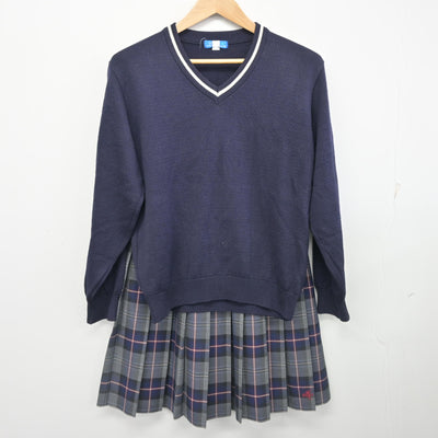 【中古】福岡県 東筑紫学園高等学校 女子制服 4点 (ブレザー・ニット・スカート) sf102149