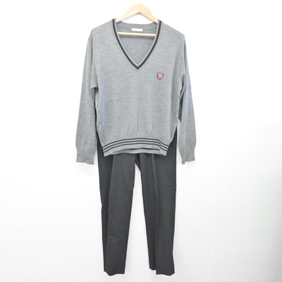 【中古】福岡県 九州国際大学付属高等学校 男子制服 3点 (ブレザー・ニット・ズボン) sf102151