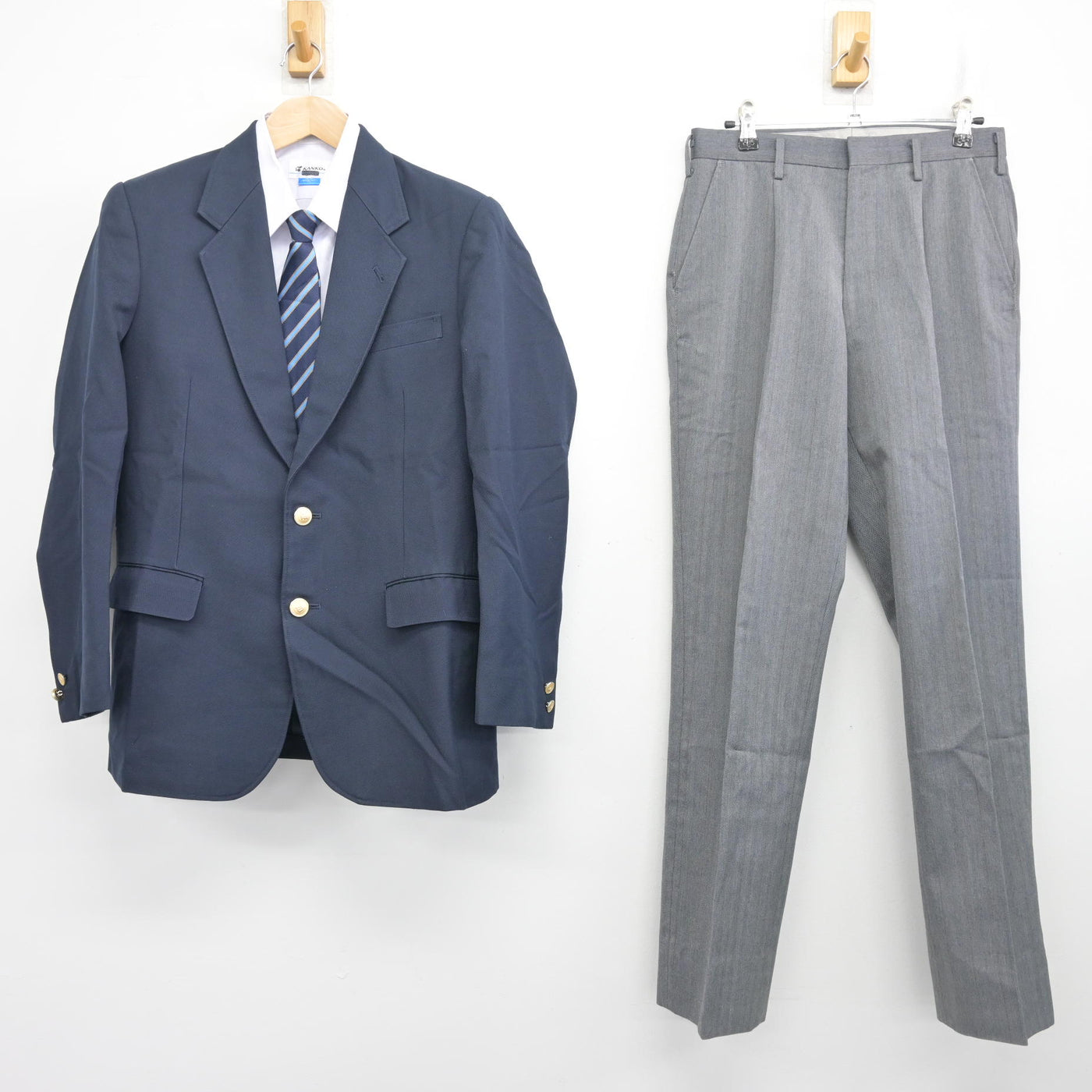 【中古】広島県 段原中学校 男子制服 5点 (ブレザー・シャツ・ズボン) sf102344