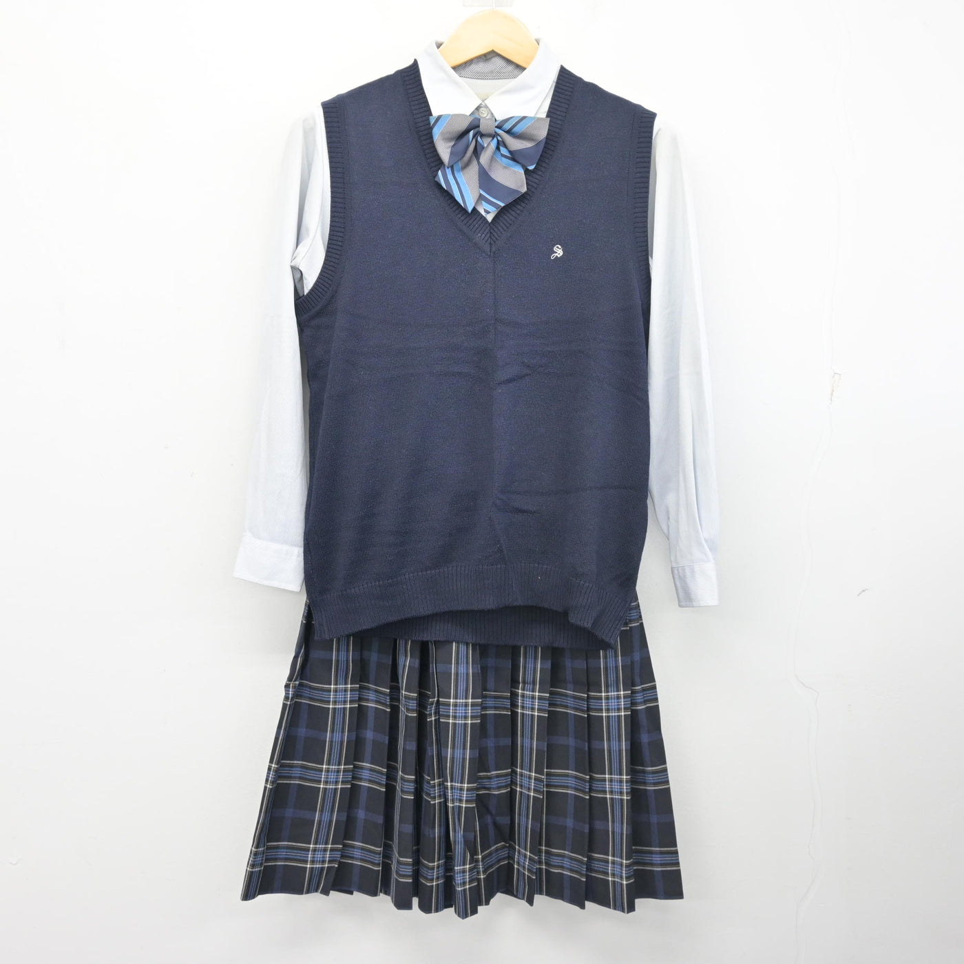 【中古】愛知県 新川高等学校 女子制服 5点 (ブレザー・ニットベスト・シャツ・スカート) sf103315
