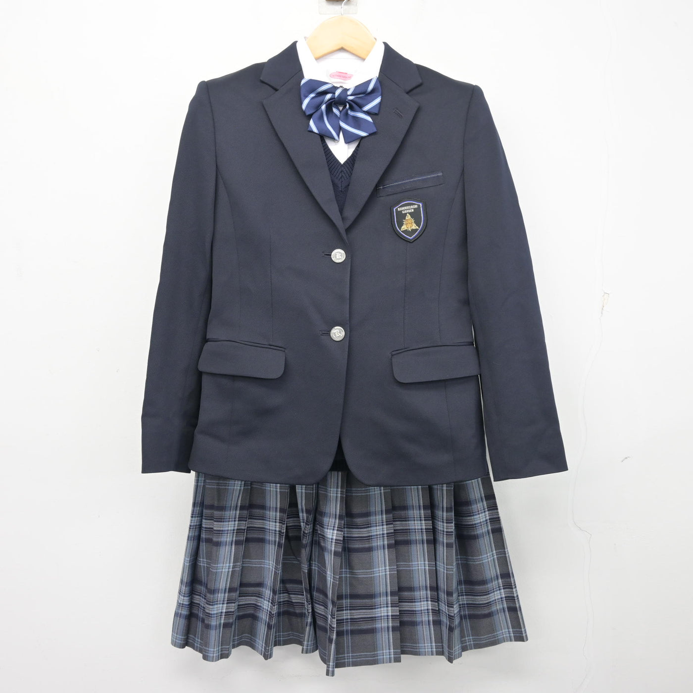 【中古】福島県 会津若松市立河東学園 女子制服 5点 (ブレザー・ニットベスト・シャツ・スカート) sf103442