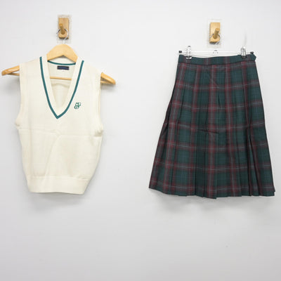 【中古】茨城県 江戸川学園取手高等学校 女子制服 2点 (ニットベスト・スカート) sf104033
