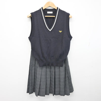 【中古】兵庫県 明石西高等学校 女子制服 5点 (ブレザー・ニットベスト・スカート) sf104064