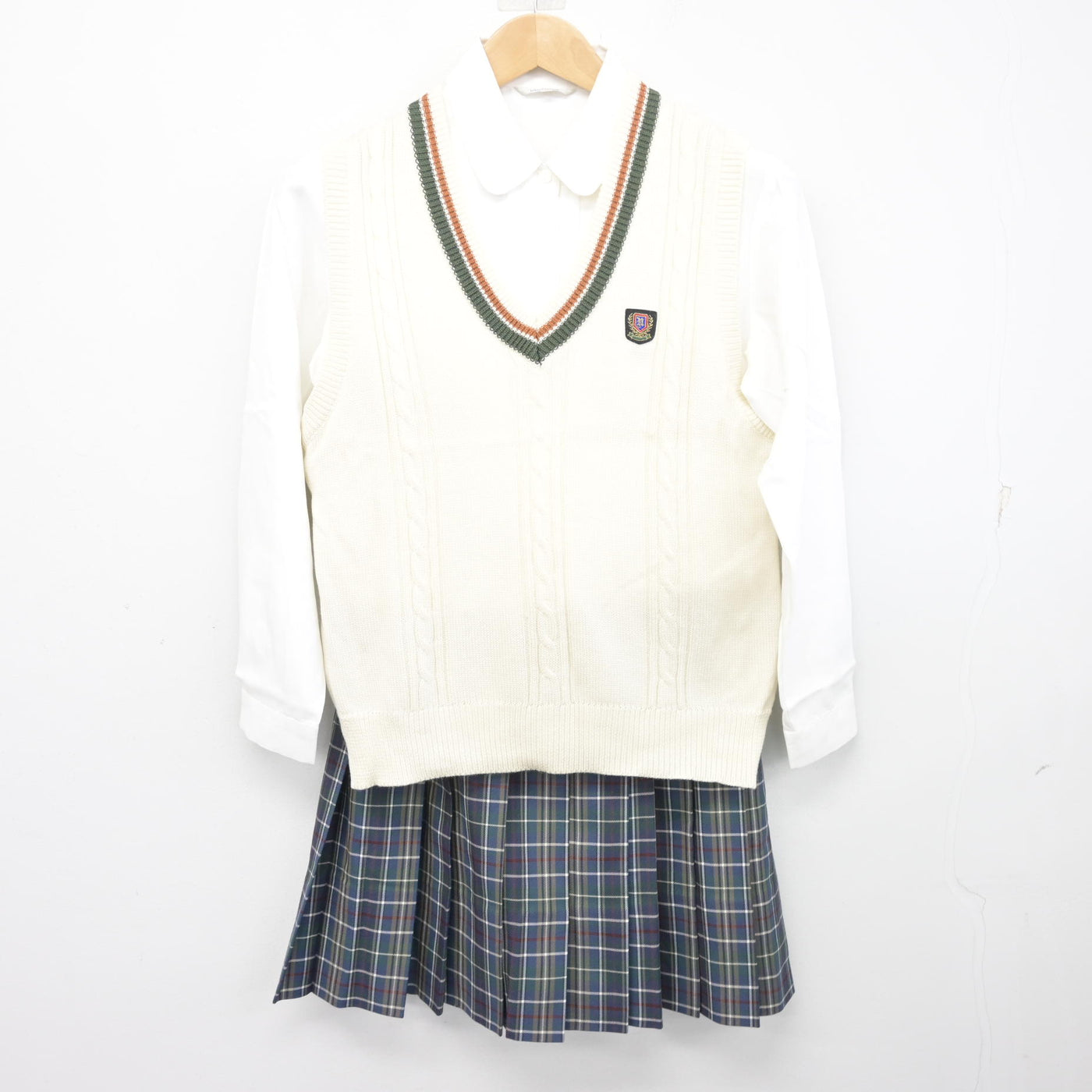 【中古】宮崎県 宮崎日本大学中学校/旧制服 女子制服 3点 (ニットベスト・シャツ・スカート) sf104069