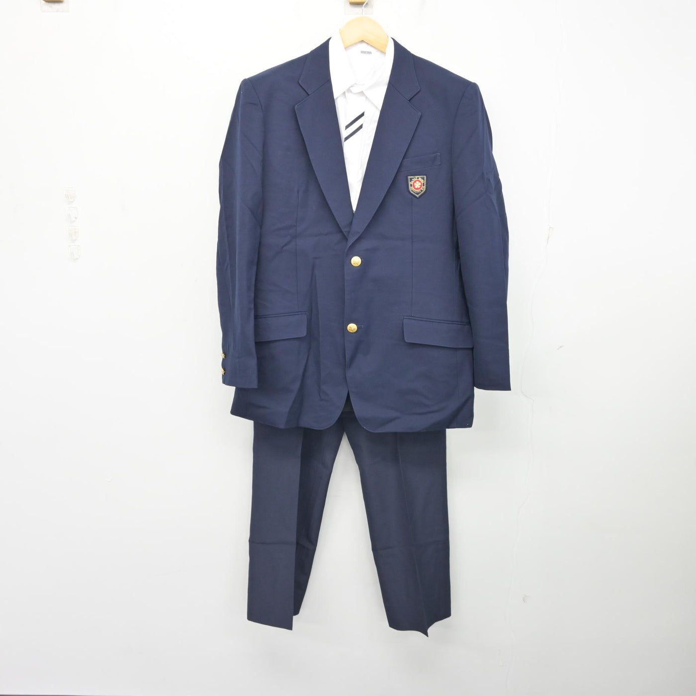 中古】岡山県 就実高等学校 男子制服 3点 (ブレザー・シャツ・ズボン 