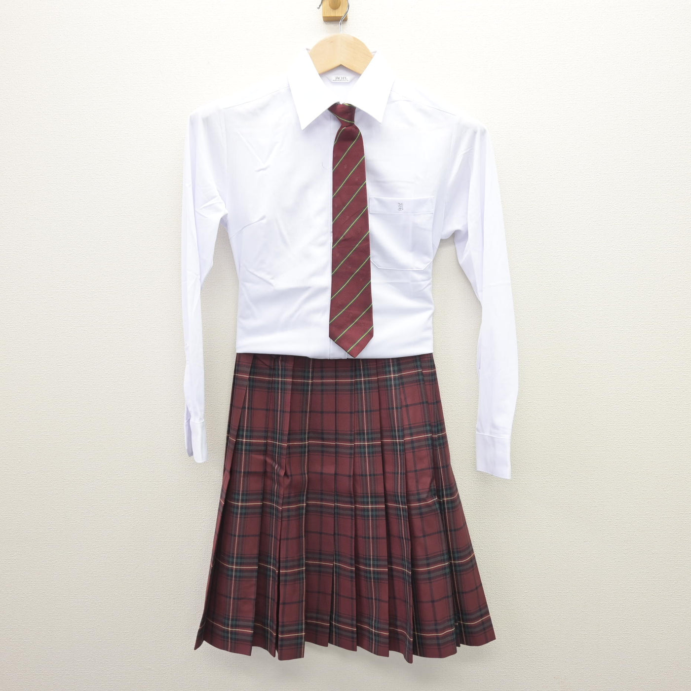 【中古】山口県 中村女子高等学校 女子制服 4点 (ニット・シャツ・スカート) sf110032