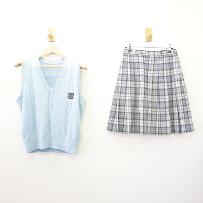 【中古】東京都 錦城高等学校 女子制服 2点 (ニットベスト・スカート) sf110153