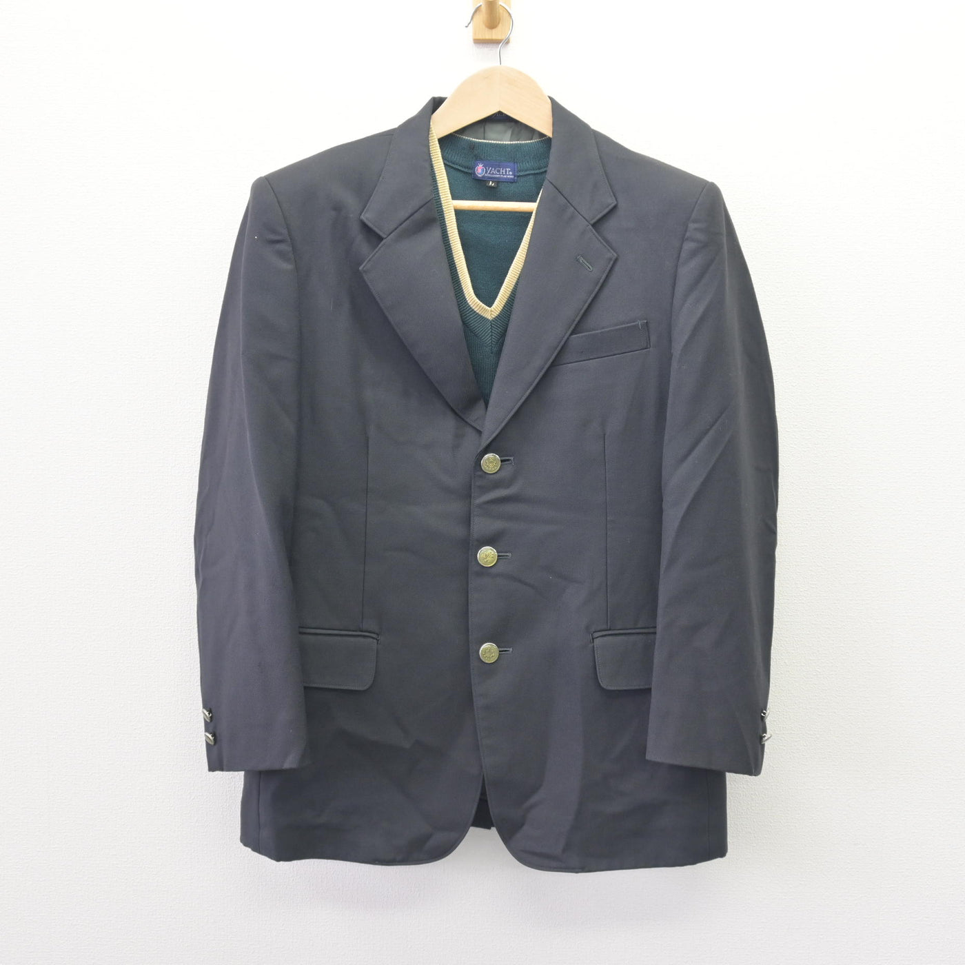 【中古】愛媛県 松山西中等教育学校 男子制服 2点 (ブレザー・ニットベスト) sf110452