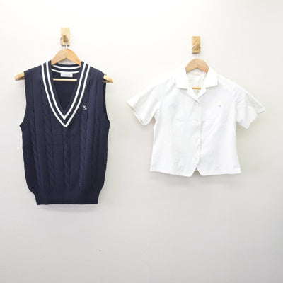 【中古】兵庫県 三木東高等学校 女子制服 2点 (ニットベスト・ブラウス) sf114000
