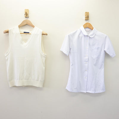 【中古】福岡県 平尾中学校 女子制服 2点 (ニットベスト・シャツ) sf114221