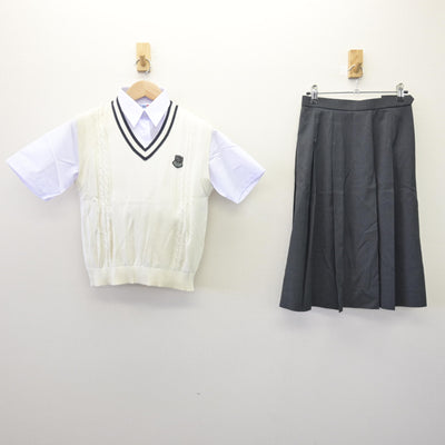 【中古】埼玉県 星野高等学校 女子制服 3点 (ニットベスト・シャツ・スカート) sf114516
