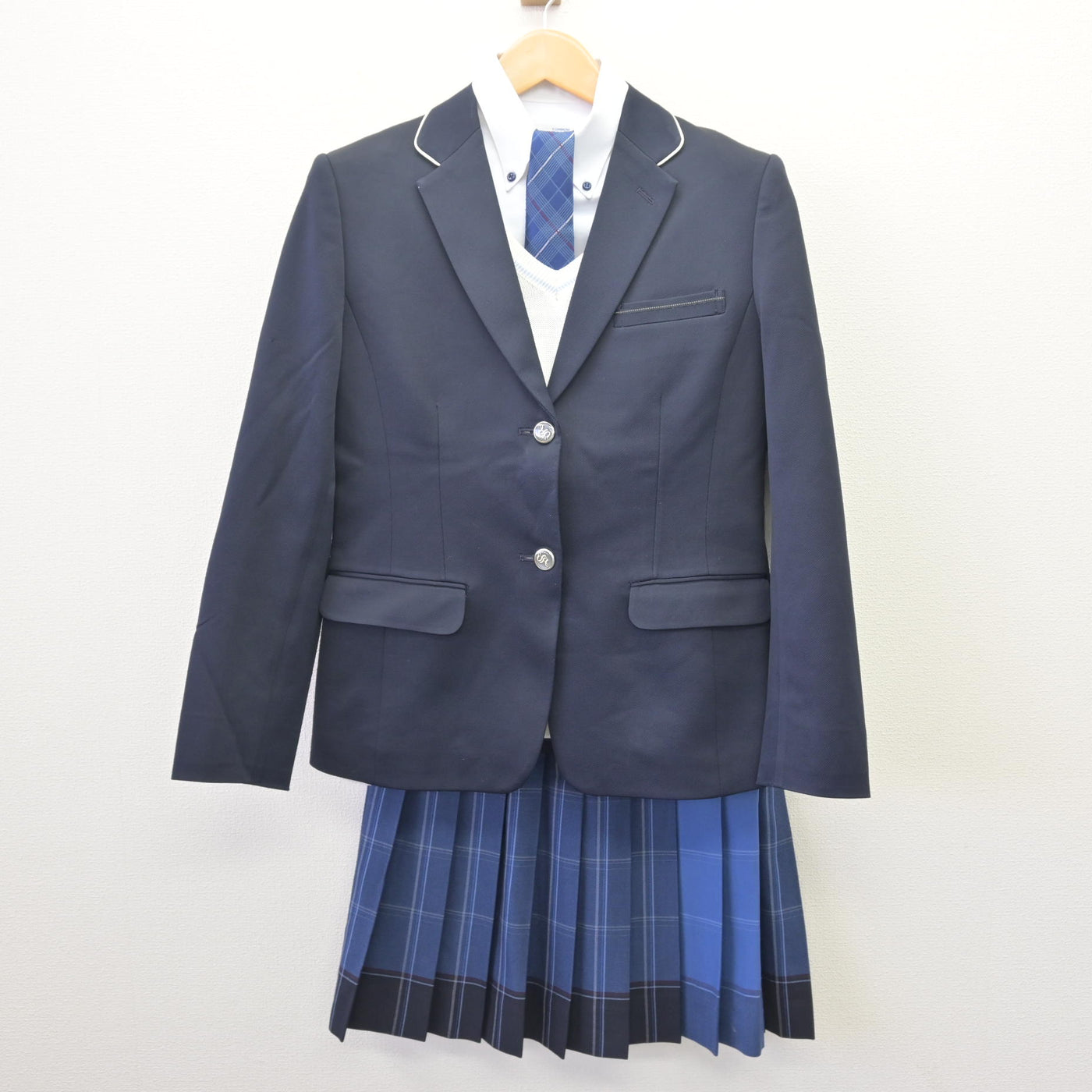 【中古】広島県 世羅高等学校 女子制服 5点 (ブレザー・ニット・シャツ・スカート) sf114603