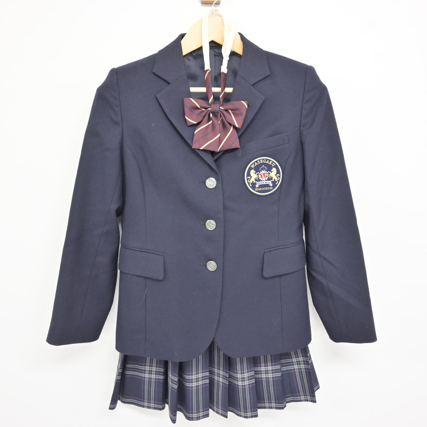 【中古】 わせがく高等学校 女子制服 3点 (ブレザー・スカート) sf115138