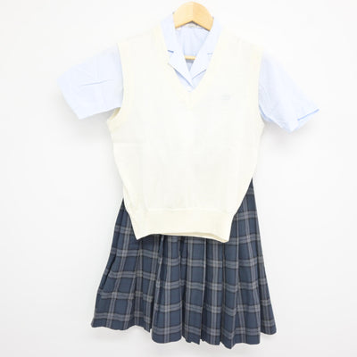 【中古】東京都 東京学芸大学附属竹早中学校 女子制服 3点 (ニットベスト・シャツ・スカート) sf115715
