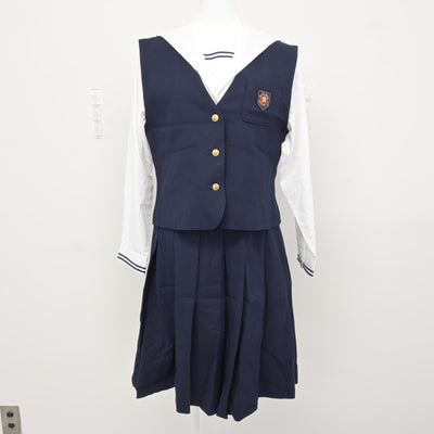 【中古】岡山県 就実高等学校 女子制服 4点 (ベスト・ニット・ブラウス・スカート) sf115856