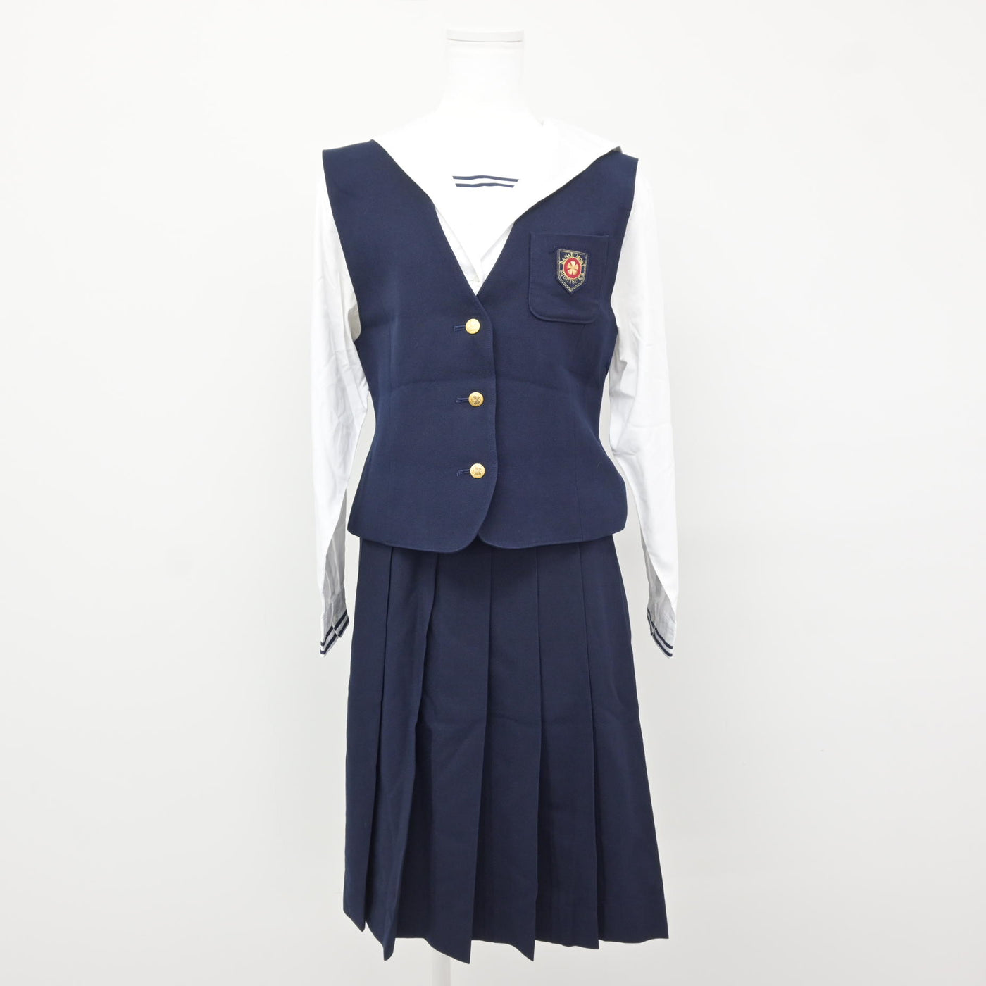 【中古】岡山県 就実高等学校 女子制服 4点 (ブレザー・ベスト・ブラウス・スカート) sf115880