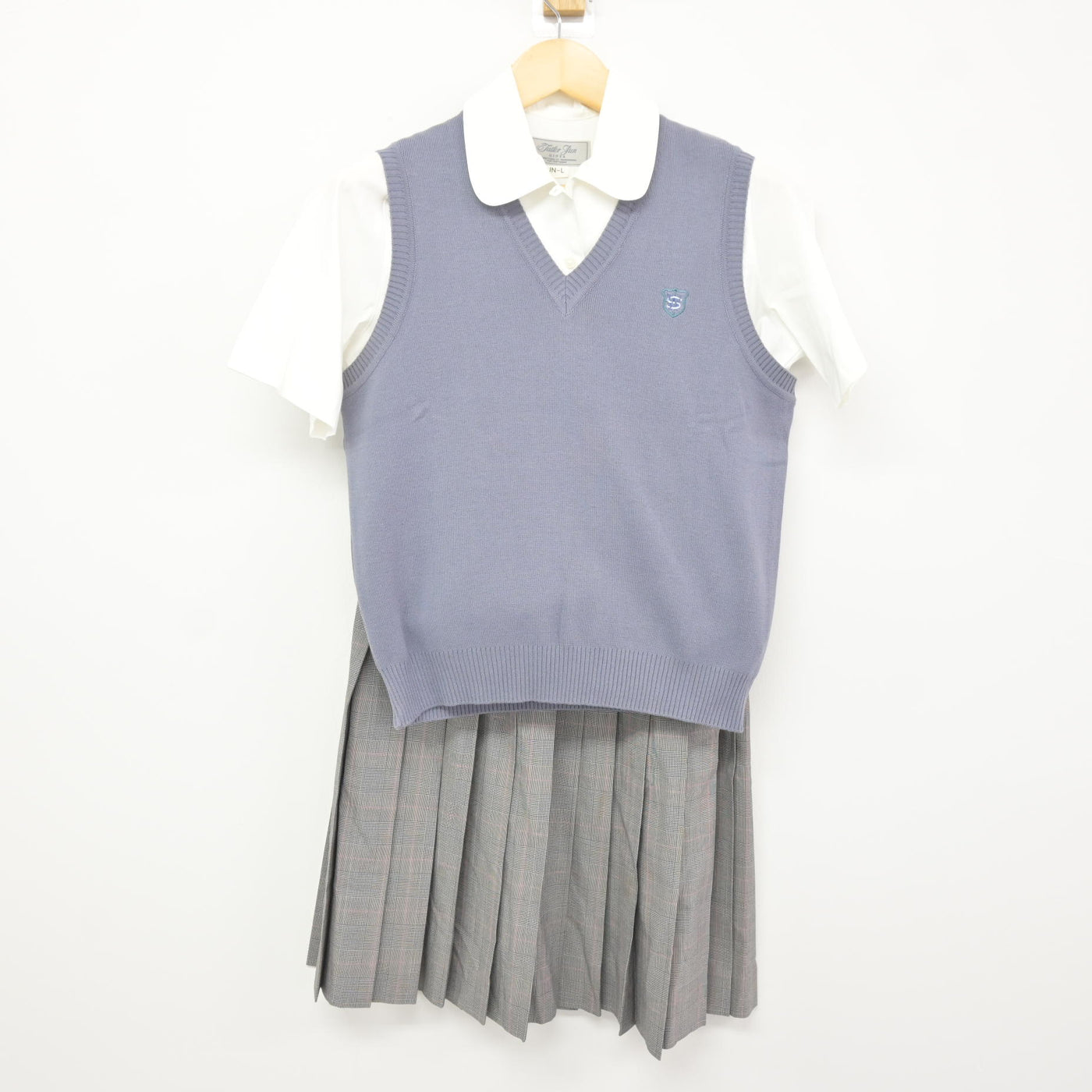 【中古】福岡県 西南学院高等学校 女子制服 3点 (ニットベスト・シャツ・スカート) sf115938