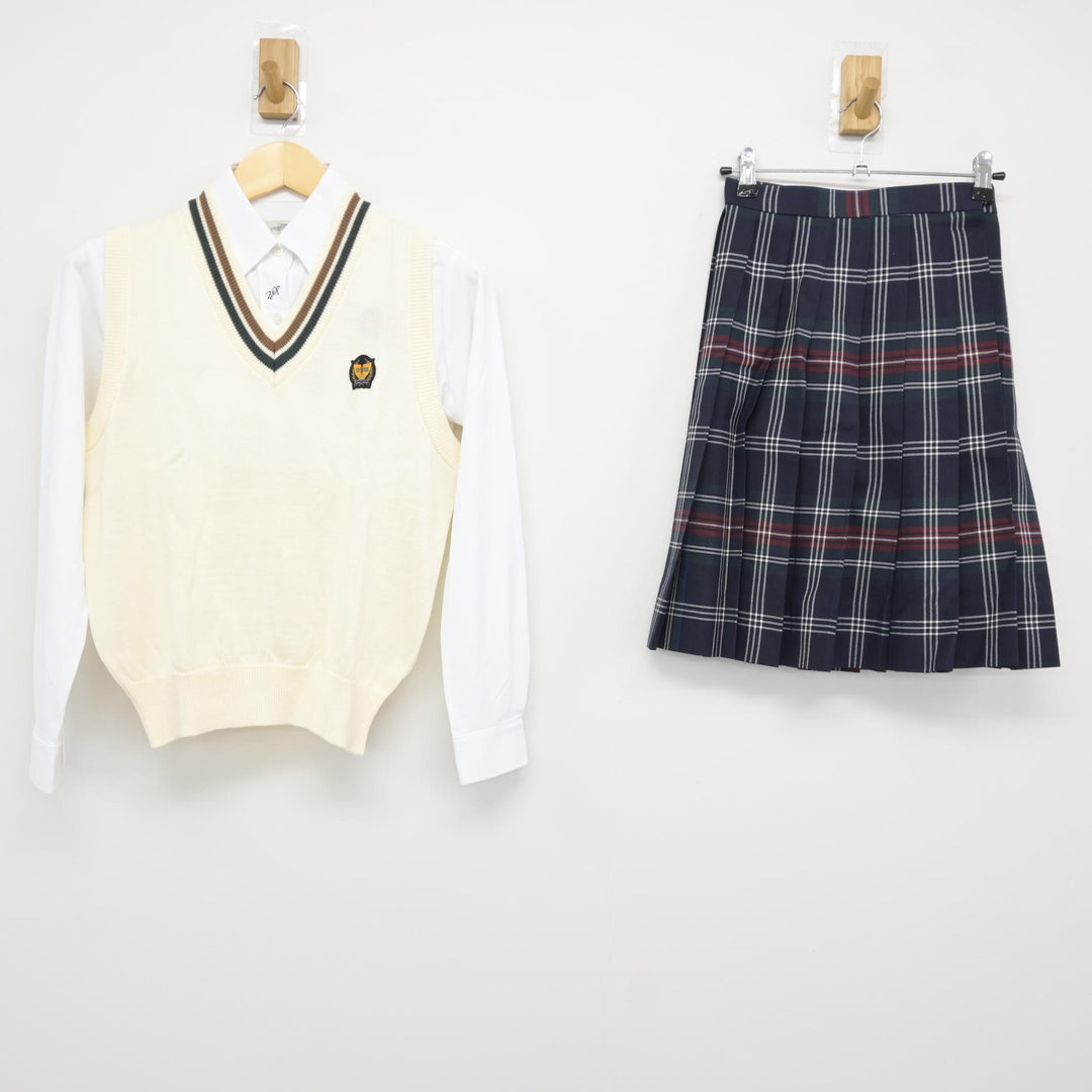 浦添工業高等学校　ベスト　美品 中古】沖縄県 浦添工業高等学校 女子制服 3点 (ニットベスト・シャツ