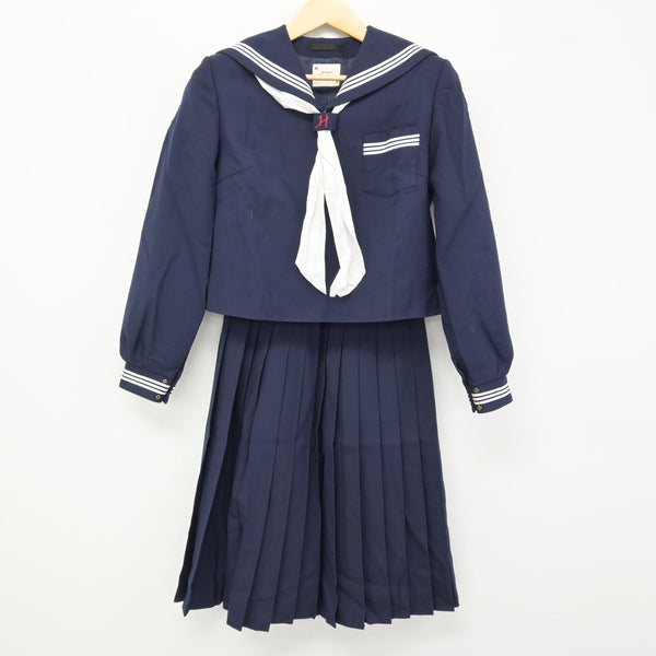 中古兵庫県 浜の宮中学校 女子制服 4点 (セーラー服・スカート) sf116262