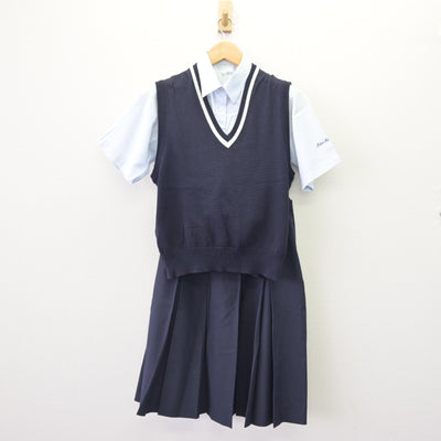【中古】福井県 福井南高等学校 女子制服 4点 (ニットベスト・シャツ・シャツ・スカート) sf120075