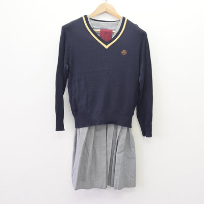 【中古】静岡県 藤枝明誠中学校・高等学校 女子制服 4点 (ブレザー・ニット・ジャンパースカート) sf120138