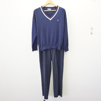 【中古】岡山県 おかやま山陽高等学校 男子制服 4点 (ブレザー・ニット・ズボン) sf120198