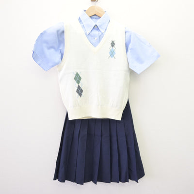 【中古】愛知県 名古屋経済大学市邨高等学校/旧制服 女子制服 3点 (ニットベスト・シャツ・スカート) sf120261