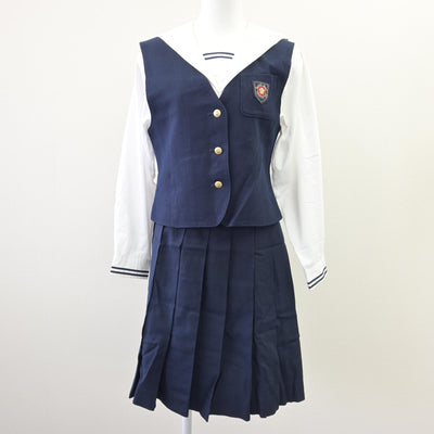 【中古】岡山県 就実高等学校 女子制服 4点 (ブレザー・ベスト・セーラー服・スカート) sf120322