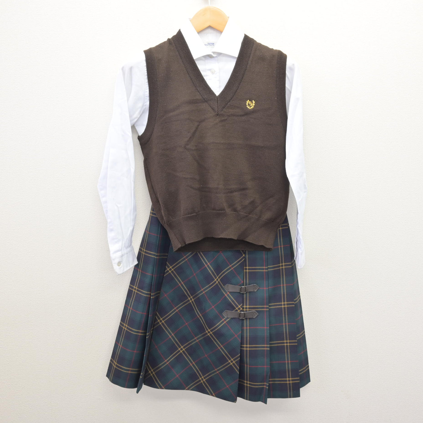 【中古】茨城県 つくば秀英高等学校 女子制服 3点 (ニットベスト・シャツ・スカート) sf120640