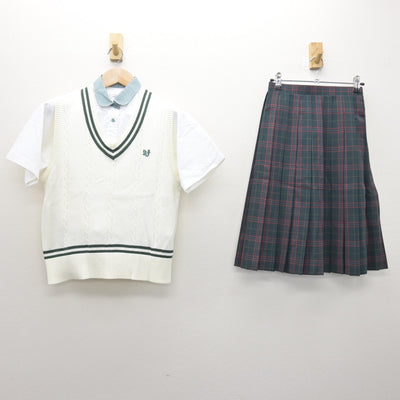 【中古】福島県 原町第一中学校 女子制服 3点 (ニットベスト・シャツ・スカート) sf121012