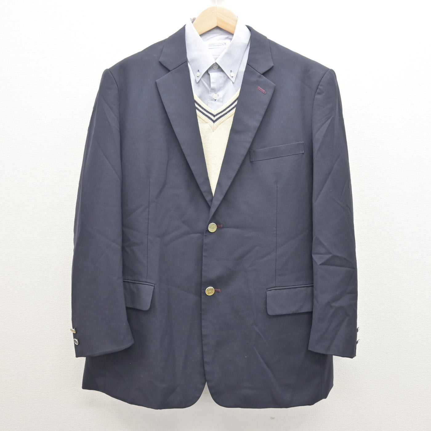 【中古】神奈川県 光明学園相模原高等学校 男子制服 3点 (ブレザー・ニット・シャツ) sf121177