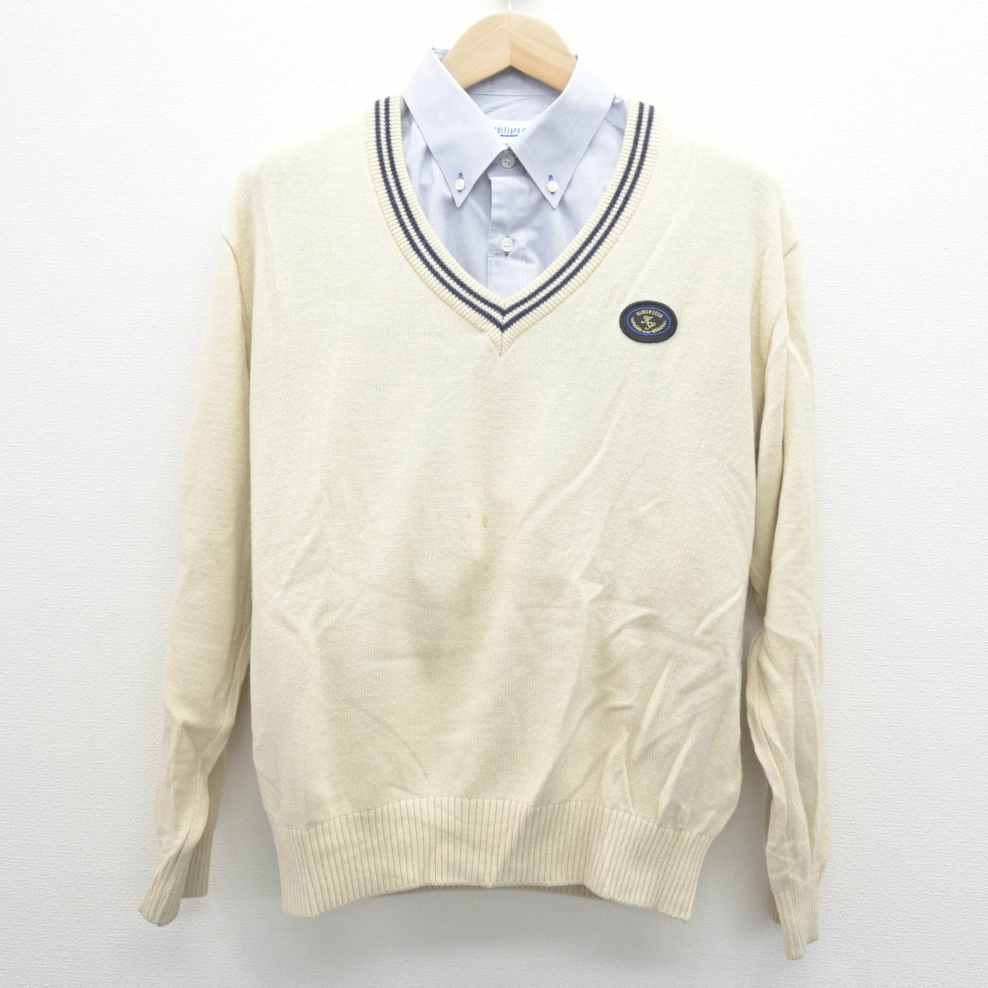 【中古】神奈川県 光明学園相模原高等学校 男子制服 3点 (ブレザー・ニット・シャツ) sf121177