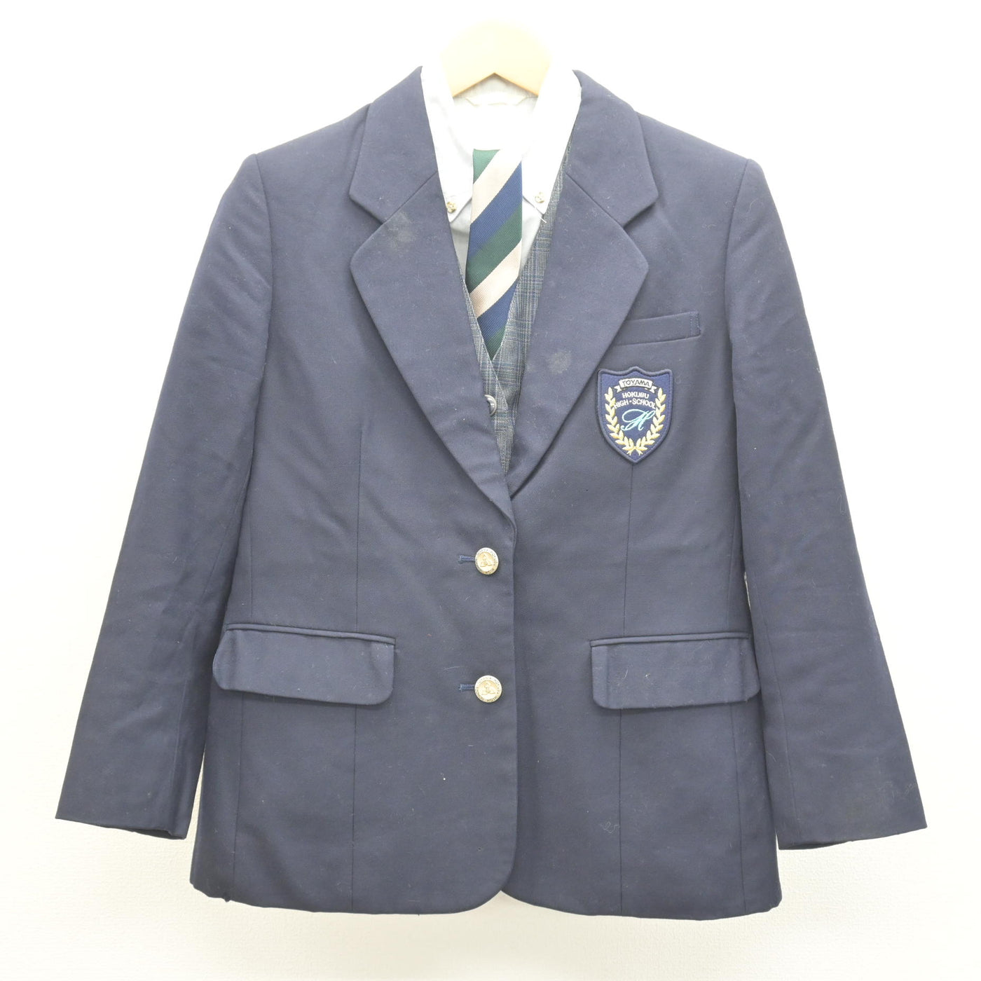 【中古】富山県 富山北部高等学校 女子制服 4点 (ブレザー・ベスト・シャツ) sf122003