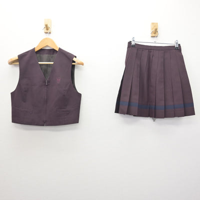 中古】群馬県 共愛学園高等学校 女子制服 2点 (ベスト・スカート 共愛学園制服ベストサイズ11