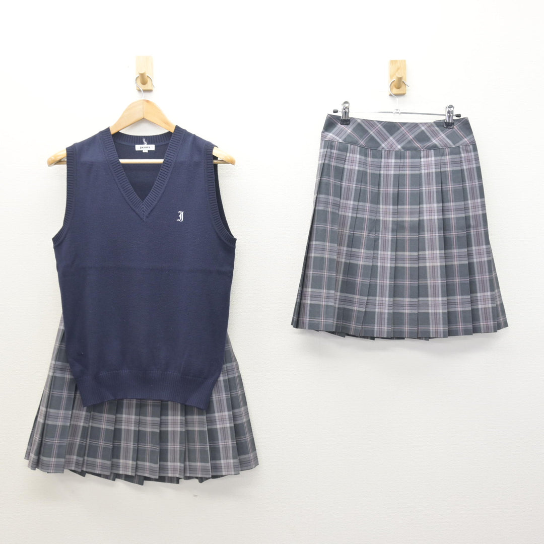 中古】千葉県 印旛明誠高等学校 女子制服 3点 (ニットベスト・スカート 
