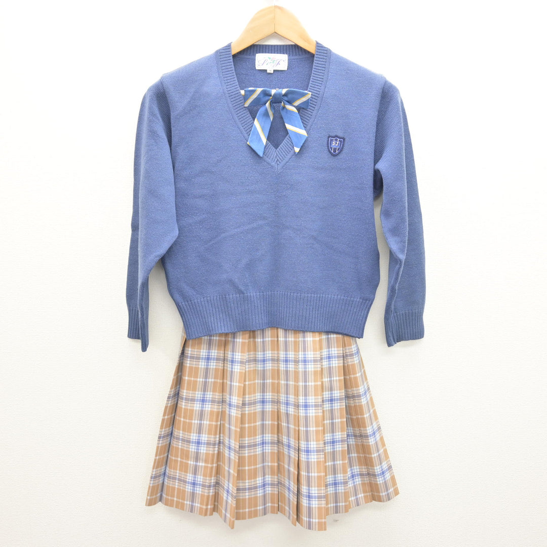 中古】東京都 品川女子学院中等部 女子制服 3点 (ニット・スカート