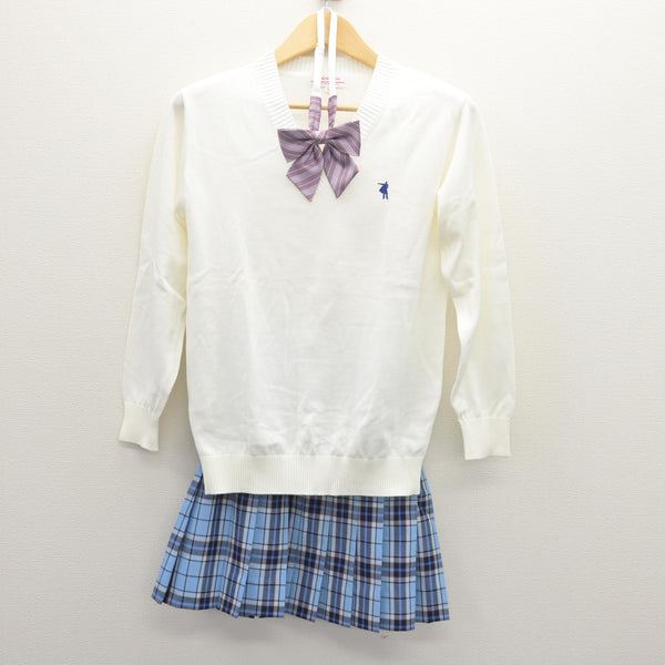中古】 クラーク記念国際高等学校 女子制服 3点 (ニット・スカート