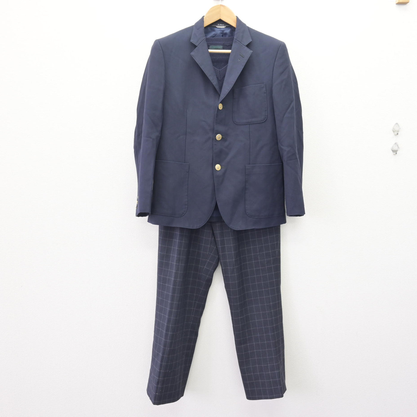 中古】熊本県 開新高等学校 男子制服 3点 (ブレザー・ニット・ズボン 