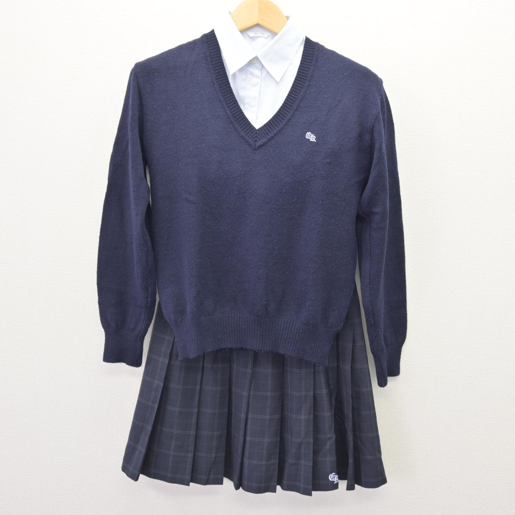 中古】千葉県 千葉経済大学附属高等学校 女子制服 3点 (ニット・シャツ