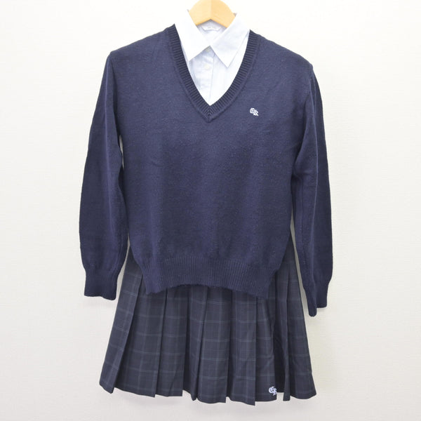 中古】千葉県 千葉経済大学附属高等学校 女子制服 3点 (ニット・シャツ