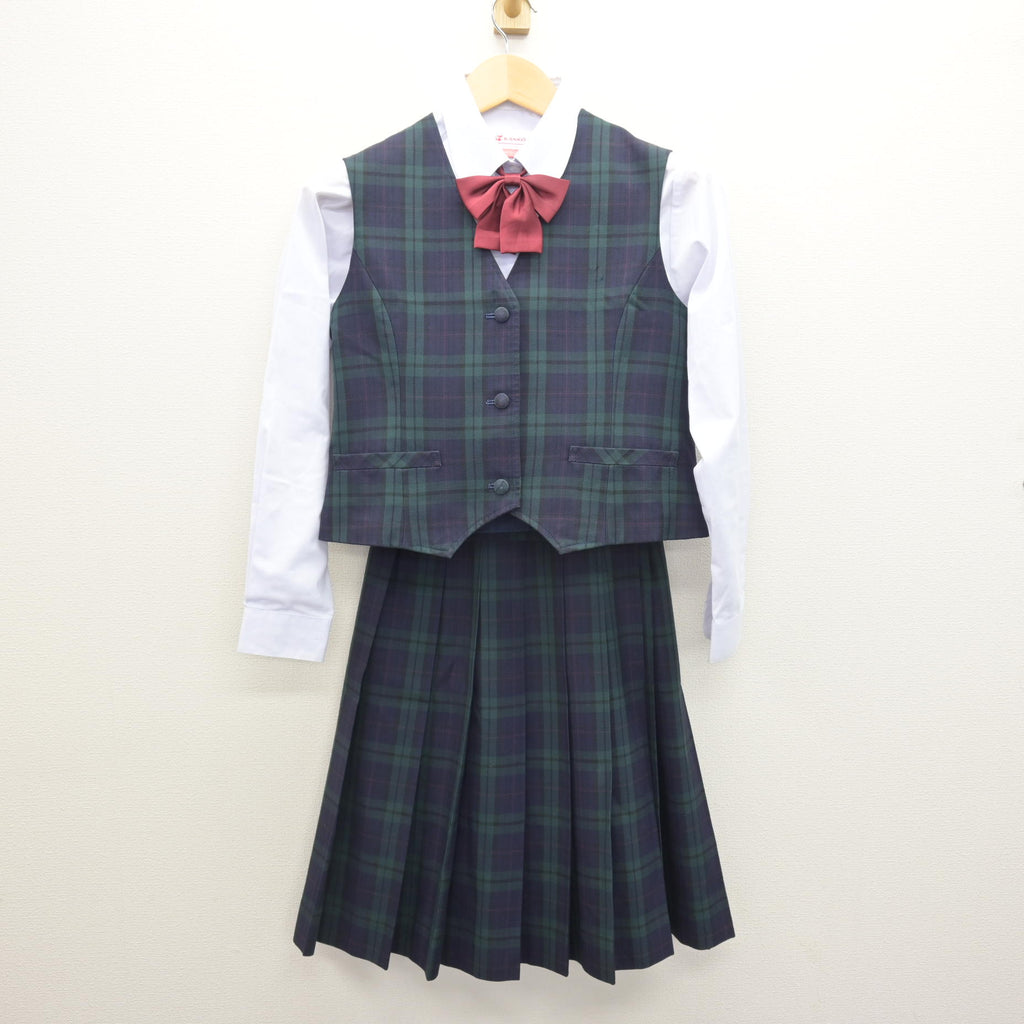 中古】宮城県 長町中学校 女子制服 4点 (ベスト・シャツ・スカート 