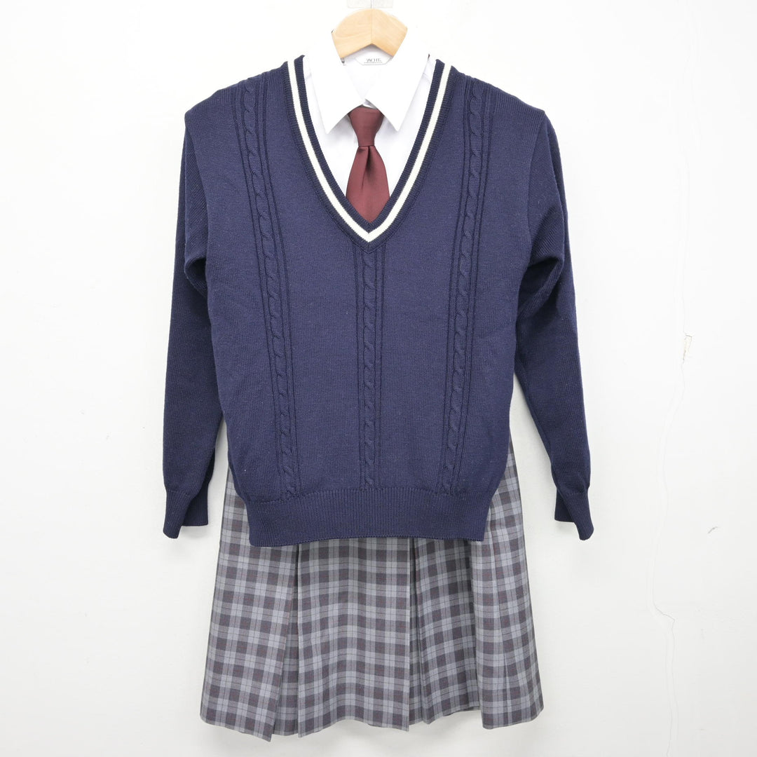 中古】北海道 旭川農業高等学校 女子制服 4点 (ブレザー・ニット 