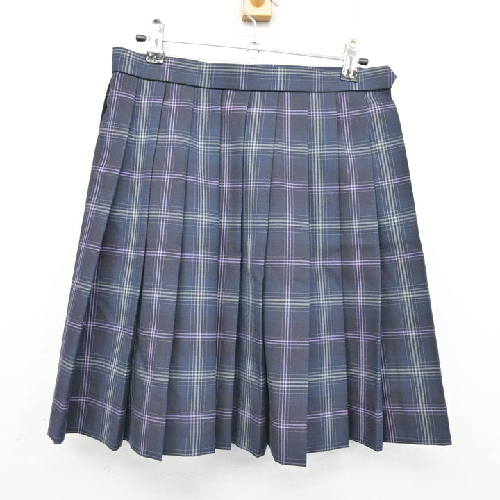 飛鳥未来 プリーツスカート ネイビー×パープルチェック W66 丈53 夏用 中古】 飛鳥未来高等学校 女子制服 3点 (ブレザー・スカート) sf132947